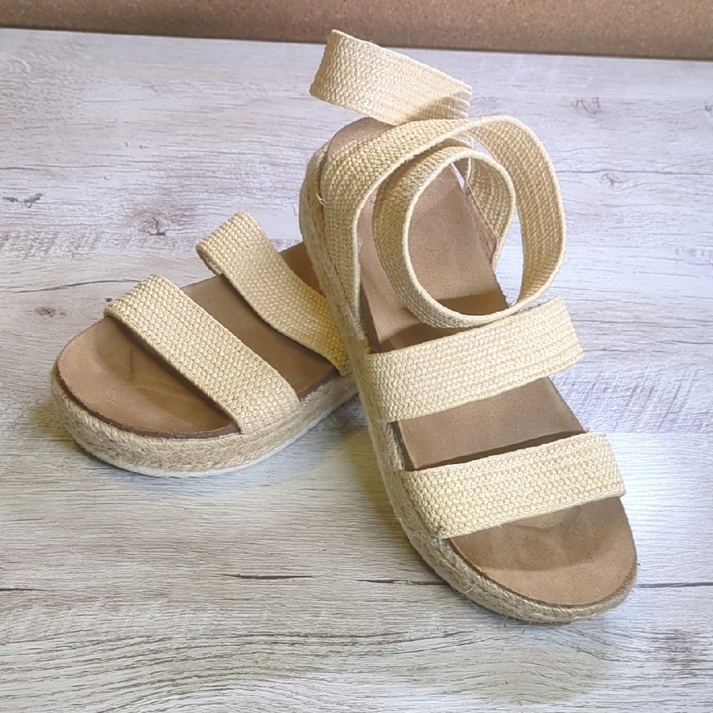 Cream Platform Espadrilles with Suede Strap and Cork Sole